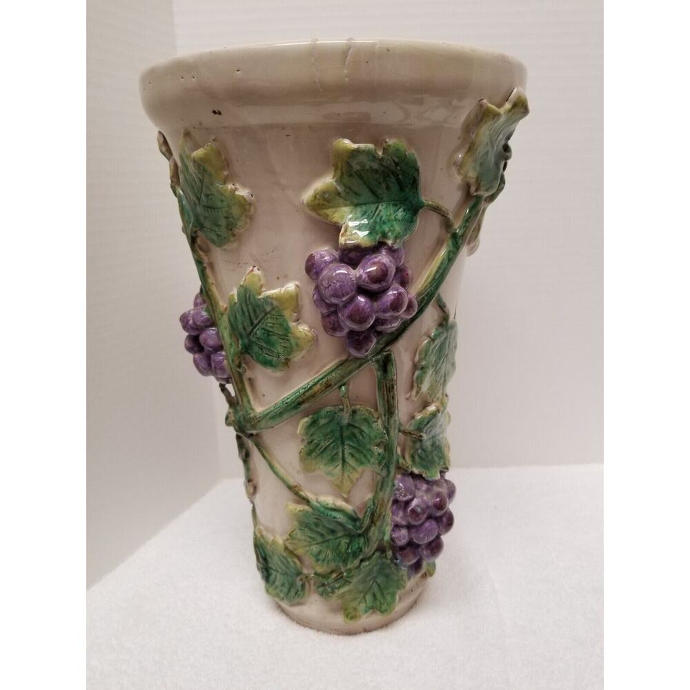 Huge 14" tall MAXCERA vase grapes/vines8 1/2" diameter top Item#347*